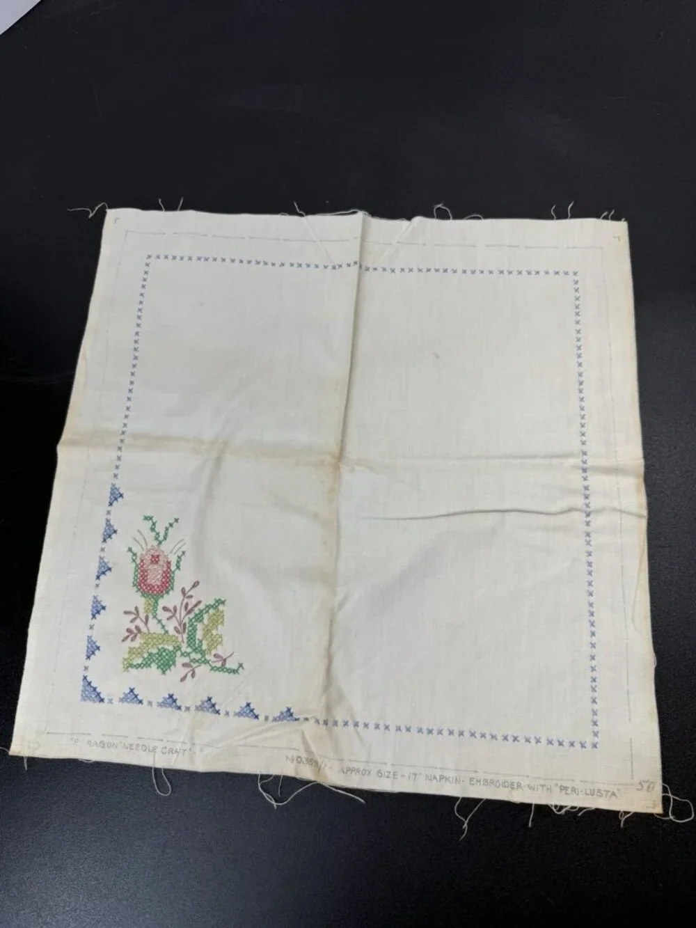 4 Vintage Paragon Needlecraft Napkins 0362 Linen Stamped Floral Pattern 17”